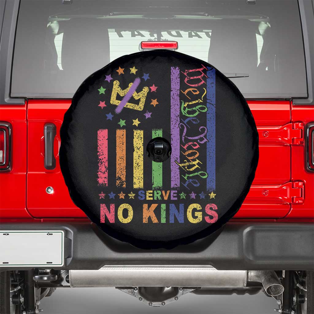 We The People No Kings in America Spare Tire Cover Protest LGBTQ+ American Flag TS10 Black Print Your Wear