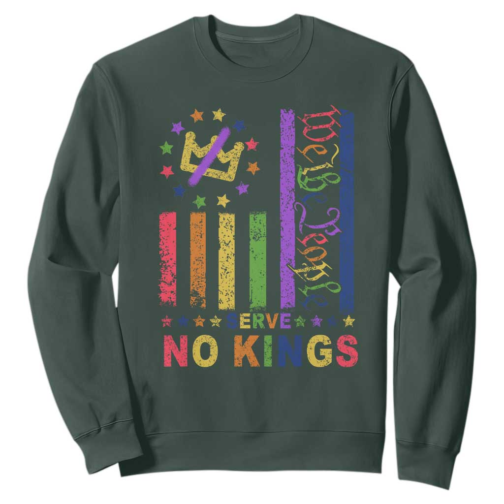 We The People No Kings in America Sweatshirt Protest LGBTQ+ American Flag TS10 Dark Forest Green Print Your Wear