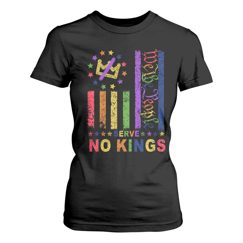 We The People No Kings in America T Shirt For Women Protest LGBTQ+ American Flag - Print Your Wear