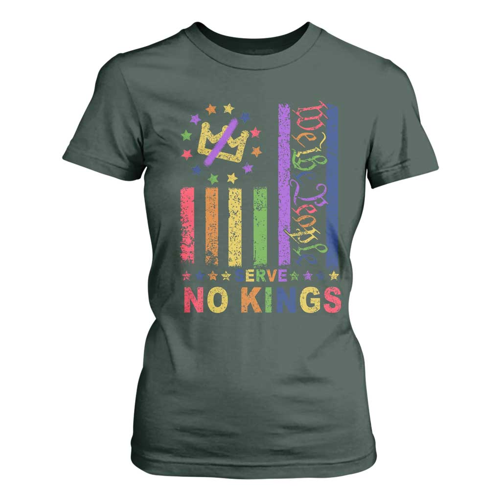 We The People No Kings in America T Shirt For Women Protest LGBTQ+ American Flag TS10 Dark Forest Green Print Your Wear