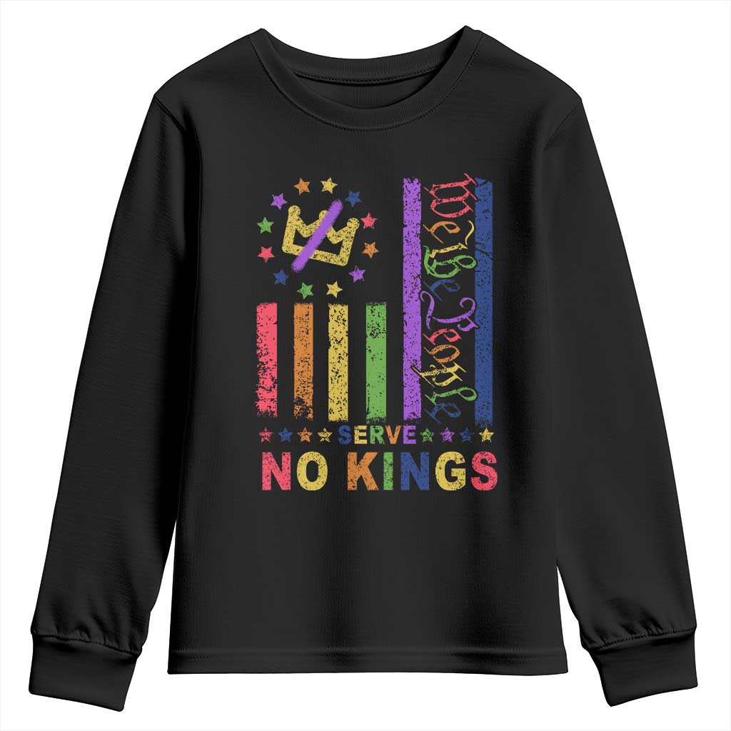 We The People No Kings in America Youth Sweatshirt Protest LGBTQ+ American Flag - Print Your Wear