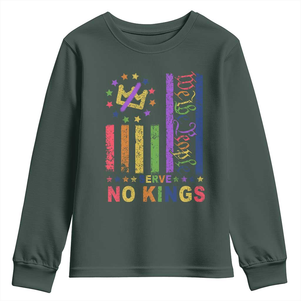 We The People No Kings in America Youth Sweatshirt Protest LGBTQ+ American Flag TS10 Dark Forest Green Print Your Wear