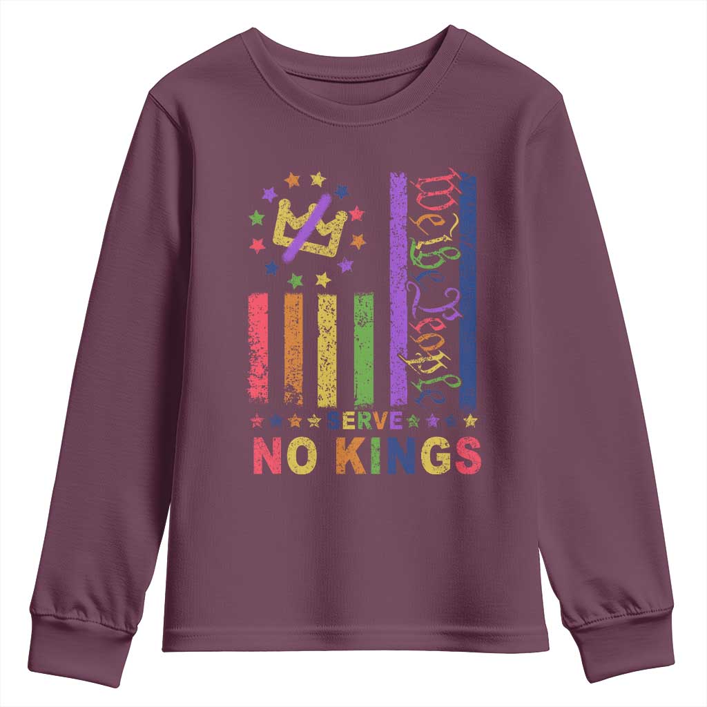 We The People No Kings in America Youth Sweatshirt Protest LGBTQ+ American Flag TS10 Maroon Print Your Wear