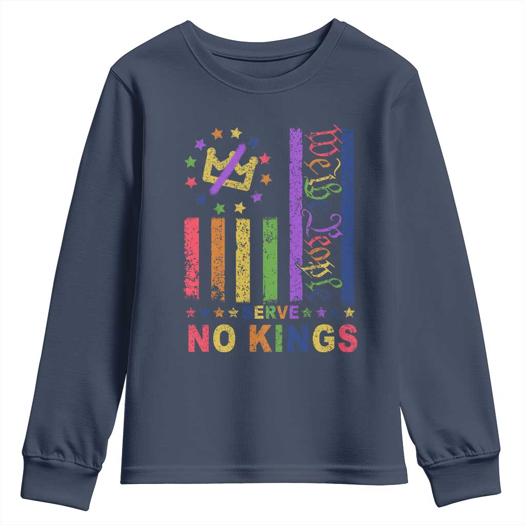We The People No Kings in America Youth Sweatshirt Protest LGBTQ+ American Flag TS10 Navy Print Your Wear