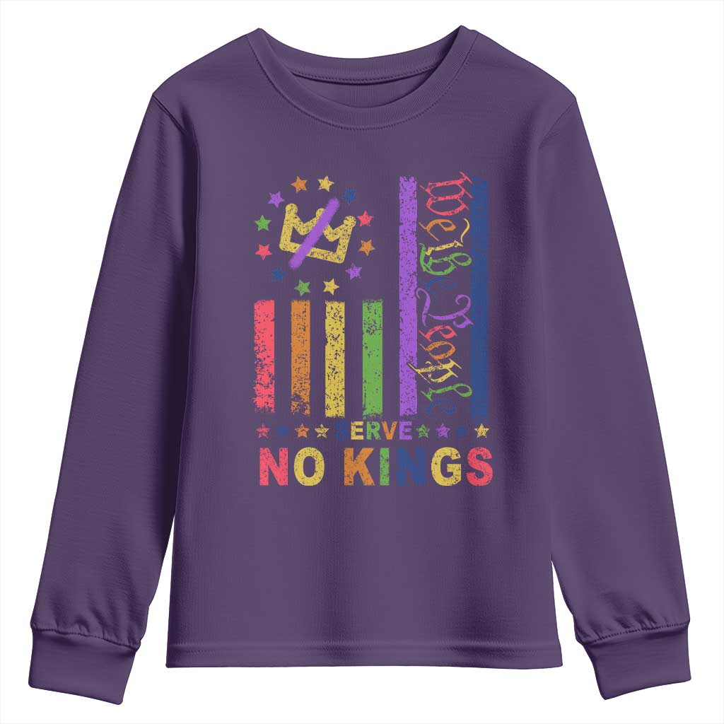 We The People No Kings in America Youth Sweatshirt Protest LGBTQ+ American Flag TS10 Purple Print Your Wear