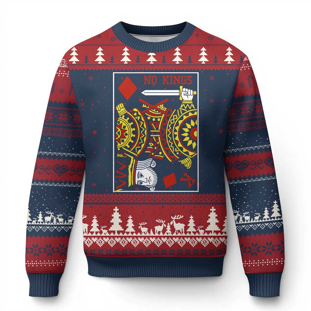 No Kings in America Ugly Christmas Sweater Resist Protest Playing Card TS10 Navy Red Print Your Wear