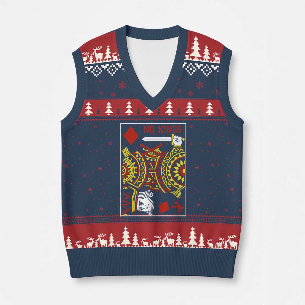 No Kings in America V-Neck Knit Sweater Vest Resist Protest Playing Card - Print Your Wear