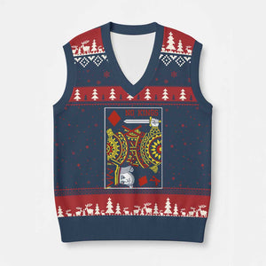 No Kings in America V-Neck Knit Sweater Vest Resist Protest Playing Card - Print Your Wear