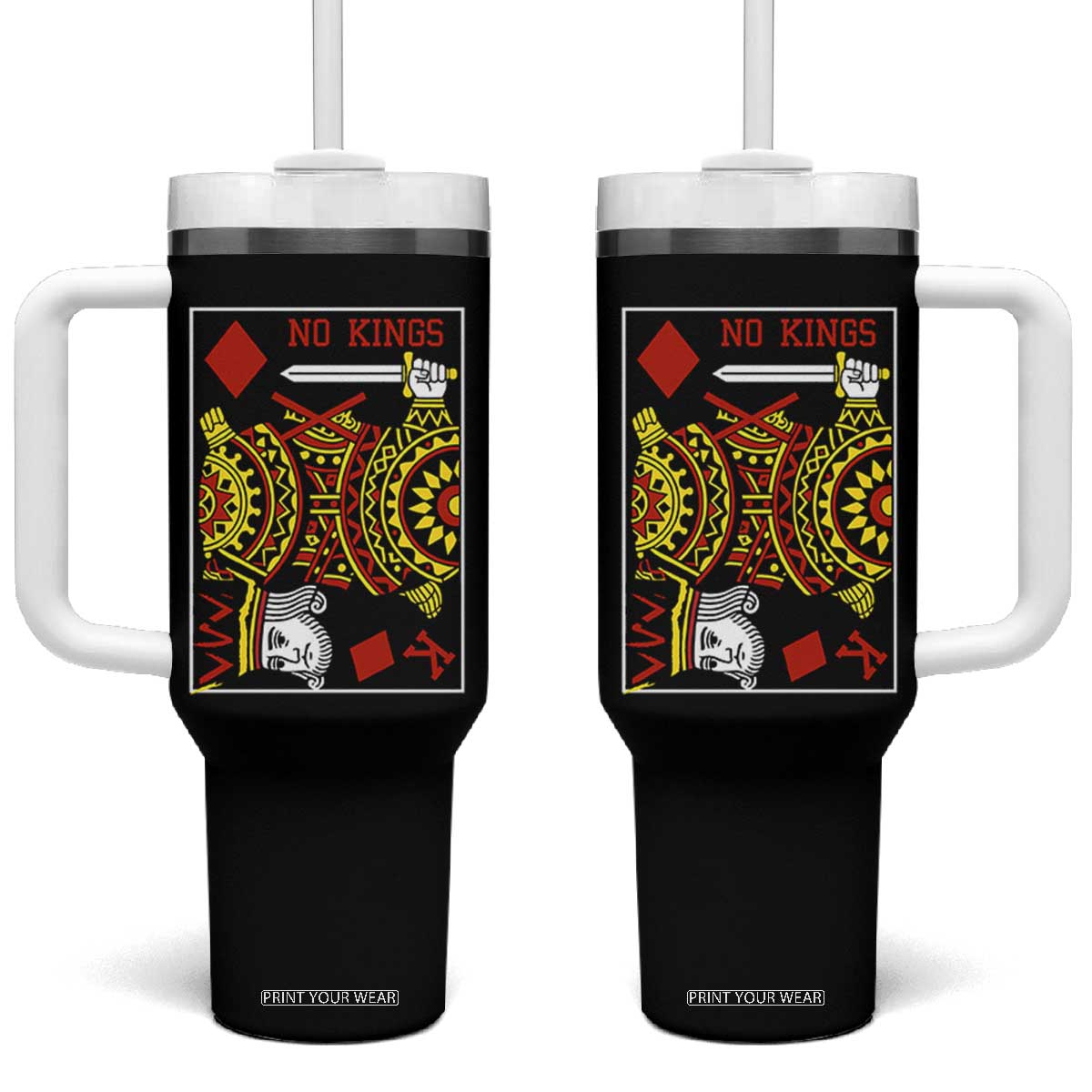 No Kings in America Tumbler With Handle Resist Protest Playing Card - Print Your Wear