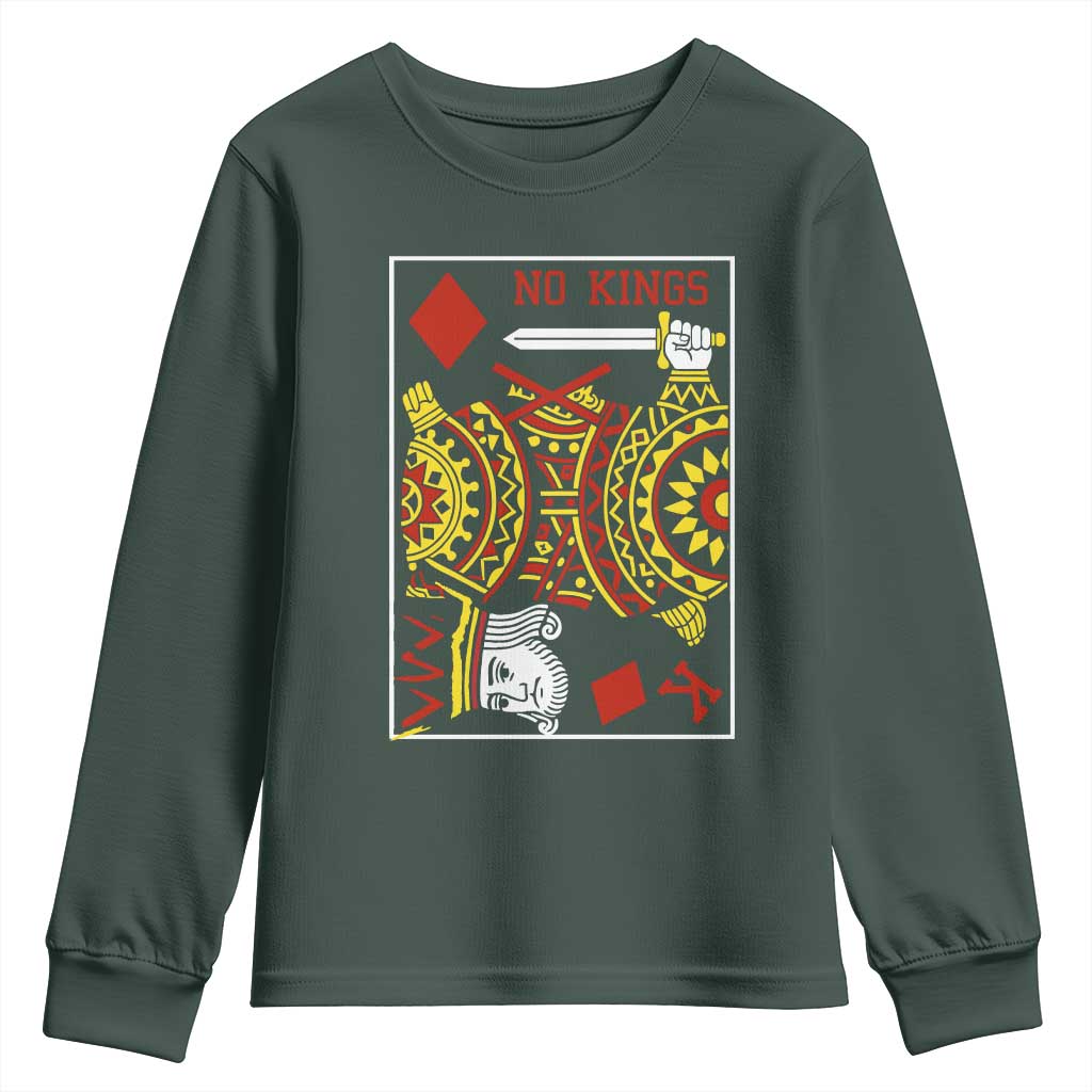 No Kings in America Youth Sweatshirt Resist Protest Playing Card TS10 Dark Forest Green Print Your Wear