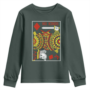 No Kings in America Youth Sweatshirt Resist Protest Playing Card TS10 Dark Forest Green Print Your Wear