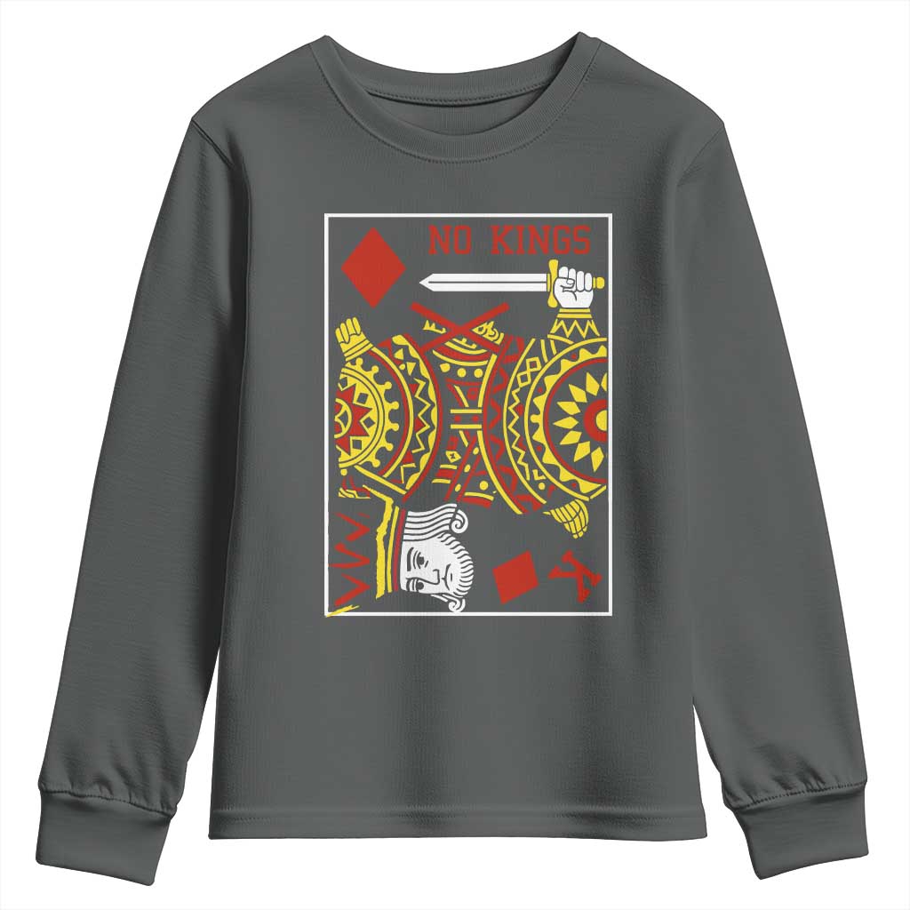 No Kings in America Youth Sweatshirt Resist Protest Playing Card TS10 Dark Heather Print Your Wear