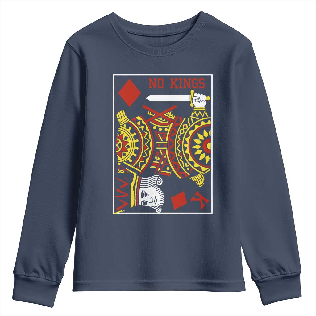 No Kings in America Youth Sweatshirt Resist Protest Playing Card TS10 Navy Print Your Wear