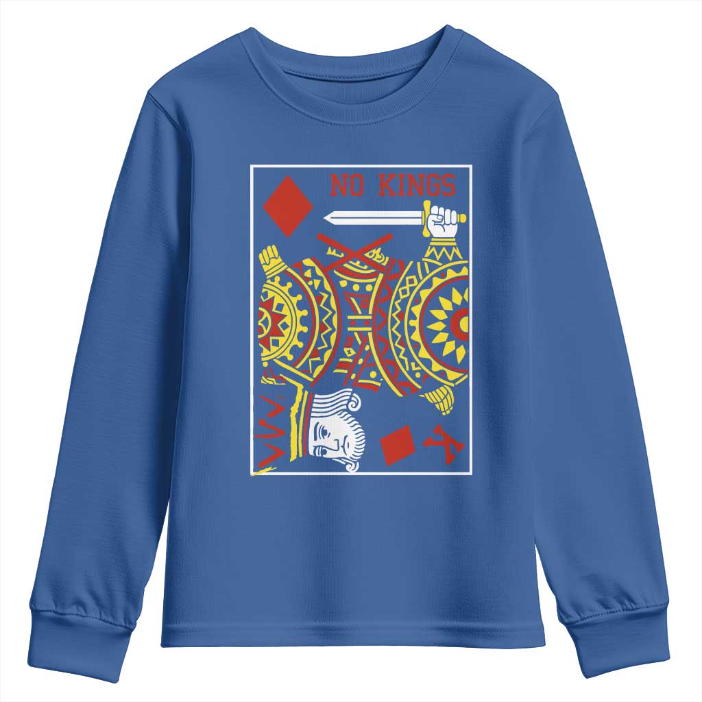 No Kings in America Youth Sweatshirt Resist Protest Playing Card TS10 Royal Blue Print Your Wear
