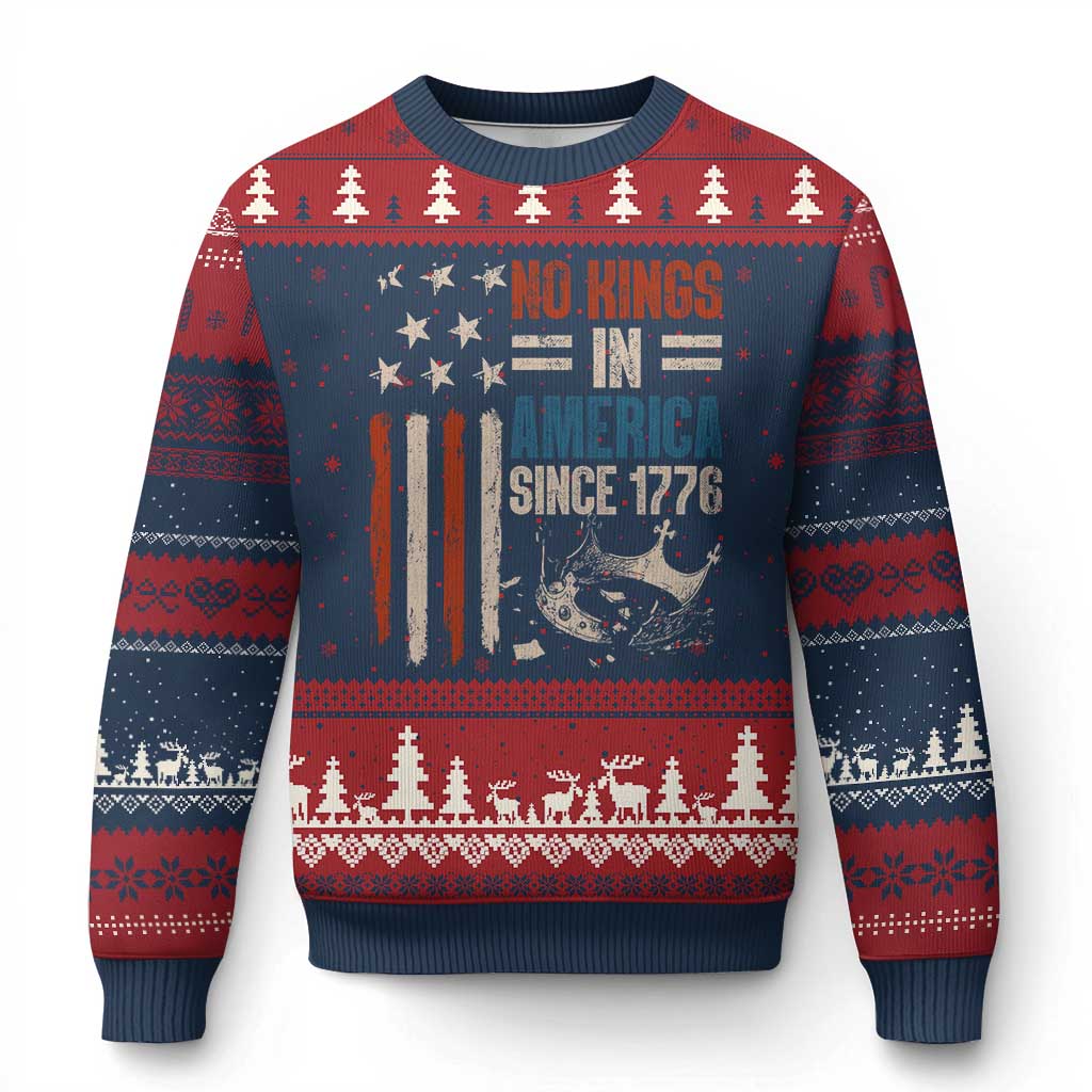 No Kings in America Ugly Christmas Sweater Since 1776 Social Justice American Flag TS10 Navy Red Print Your Wear