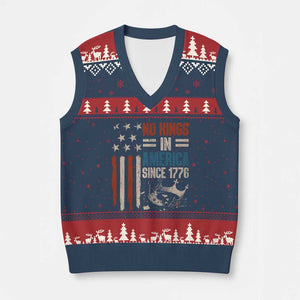 No Kings in America V-Neck Knit Sweater Vest Since 1776 Social Justice American Flag - Print Your Wear