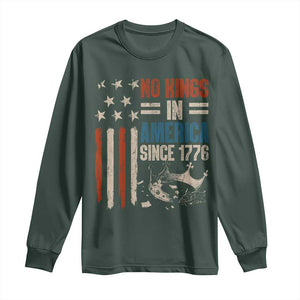 No Kings in America Long Sleeve Shirt Since 1776 Social Justice American Flag TS10 Dark Forest Green Print Your Wear