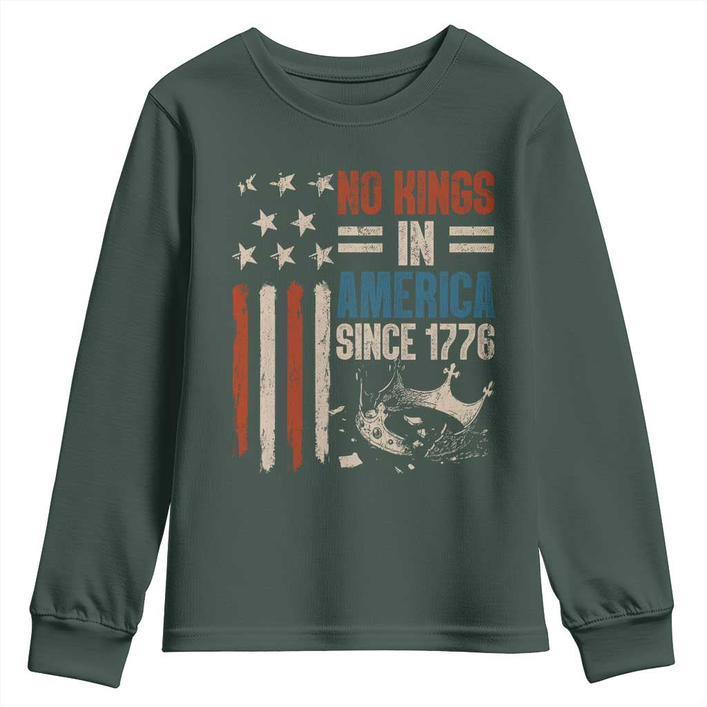 No Kings in America Youth Sweatshirt Since 1776 Social Justice American Flag TS10 Dark Forest Green Print Your Wear