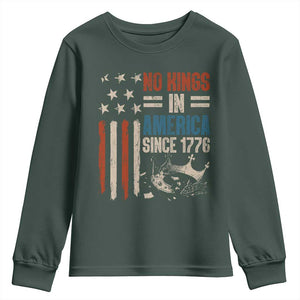 No Kings in America Youth Sweatshirt Since 1776 Social Justice American Flag TS10 Dark Forest Green Print Your Wear