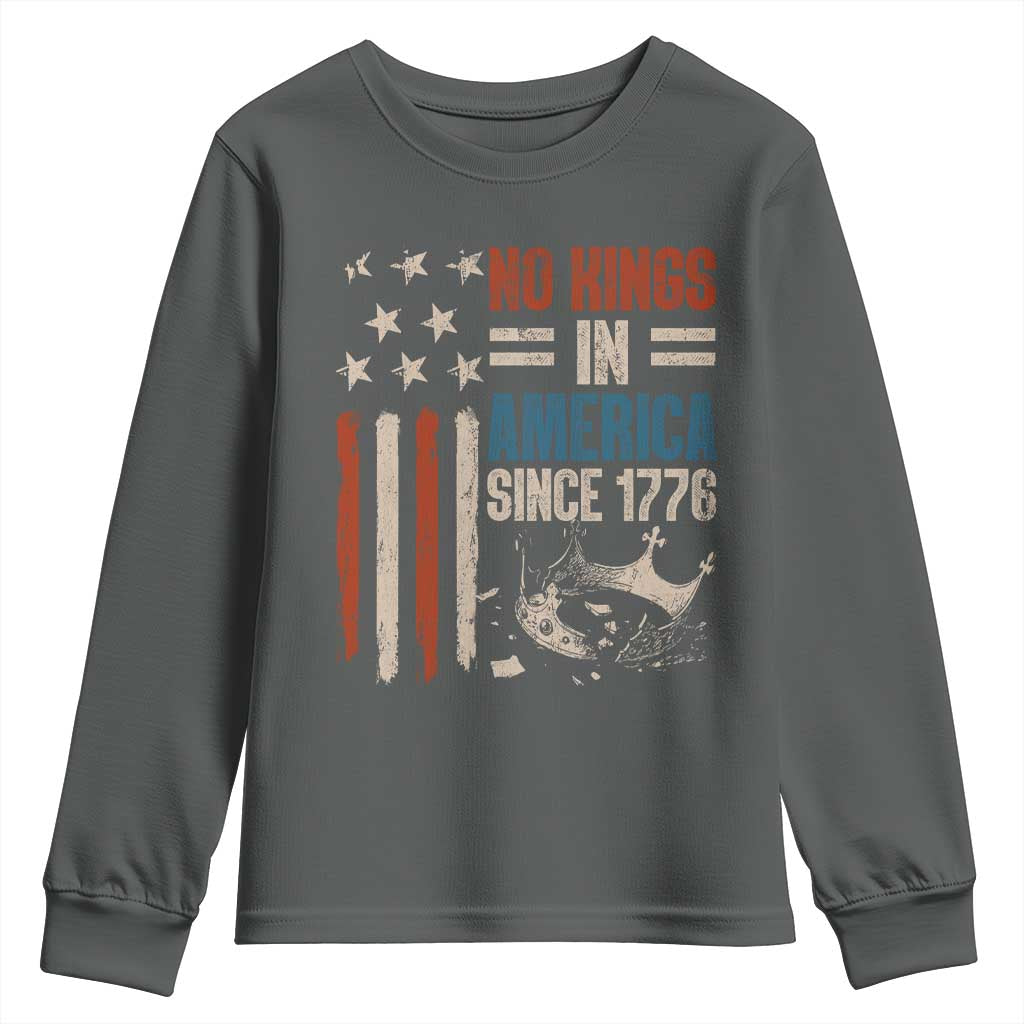 No Kings in America Youth Sweatshirt Since 1776 Social Justice American Flag TS10 Dark Heather Print Your Wear