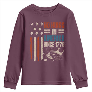 No Kings in America Youth Sweatshirt Since 1776 Social Justice American Flag TS10 Maroon Print Your Wear