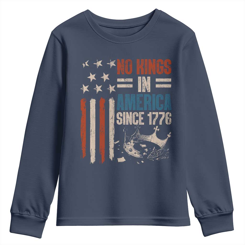 No Kings in America Youth Sweatshirt Since 1776 Social Justice American Flag TS10 Navy Print Your Wear