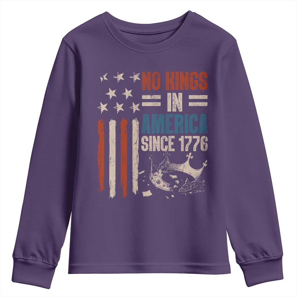 No Kings in America Youth Sweatshirt Since 1776 Social Justice American Flag TS10 Purple Print Your Wear