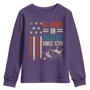 No Kings in America Youth Sweatshirt Since 1776 Social Justice American Flag - Print Your Wear