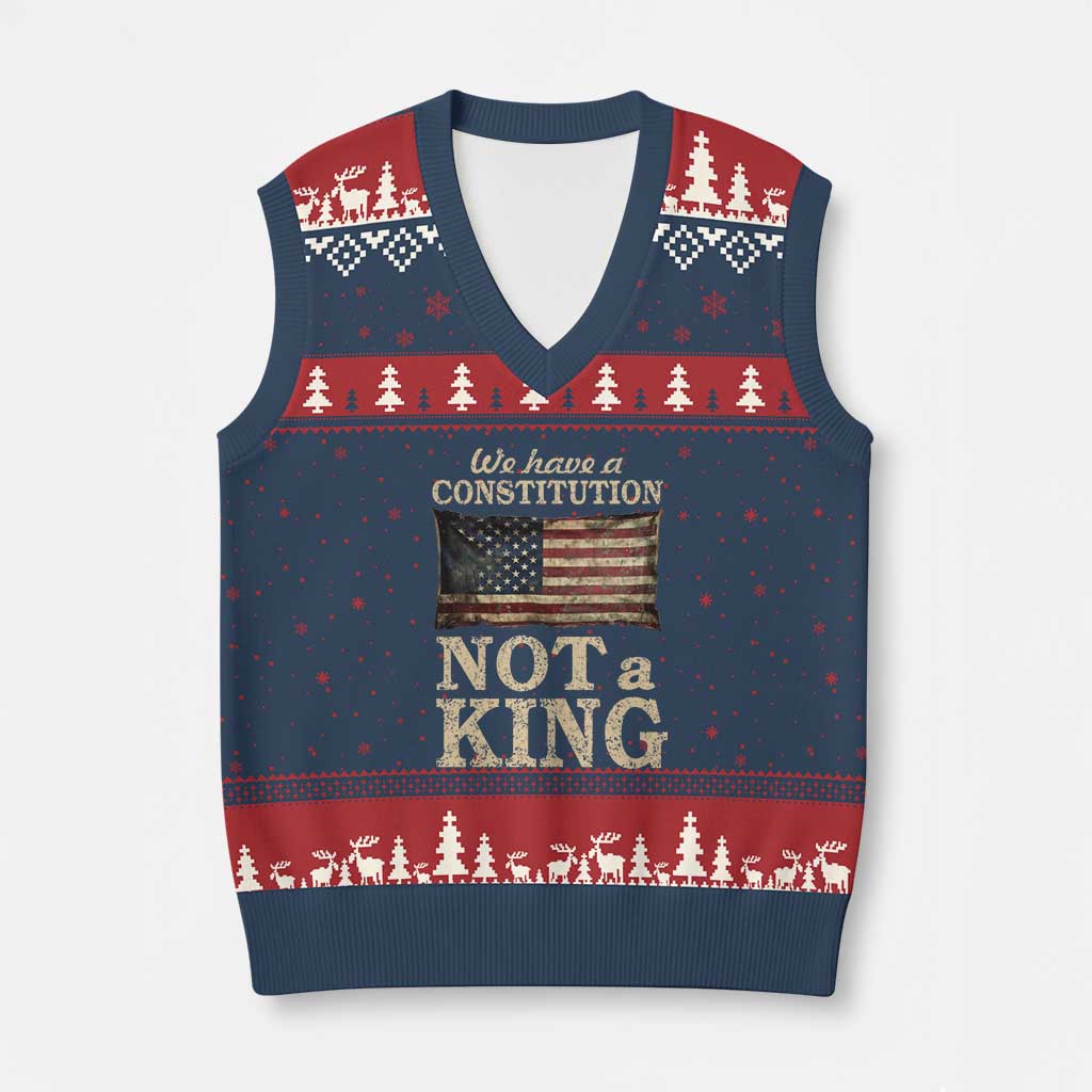We Have A Constitution Not A King V-Neck Knit Sweater Vest Retro Social Justice American Flag TS10 Navy Red Print Your Wear