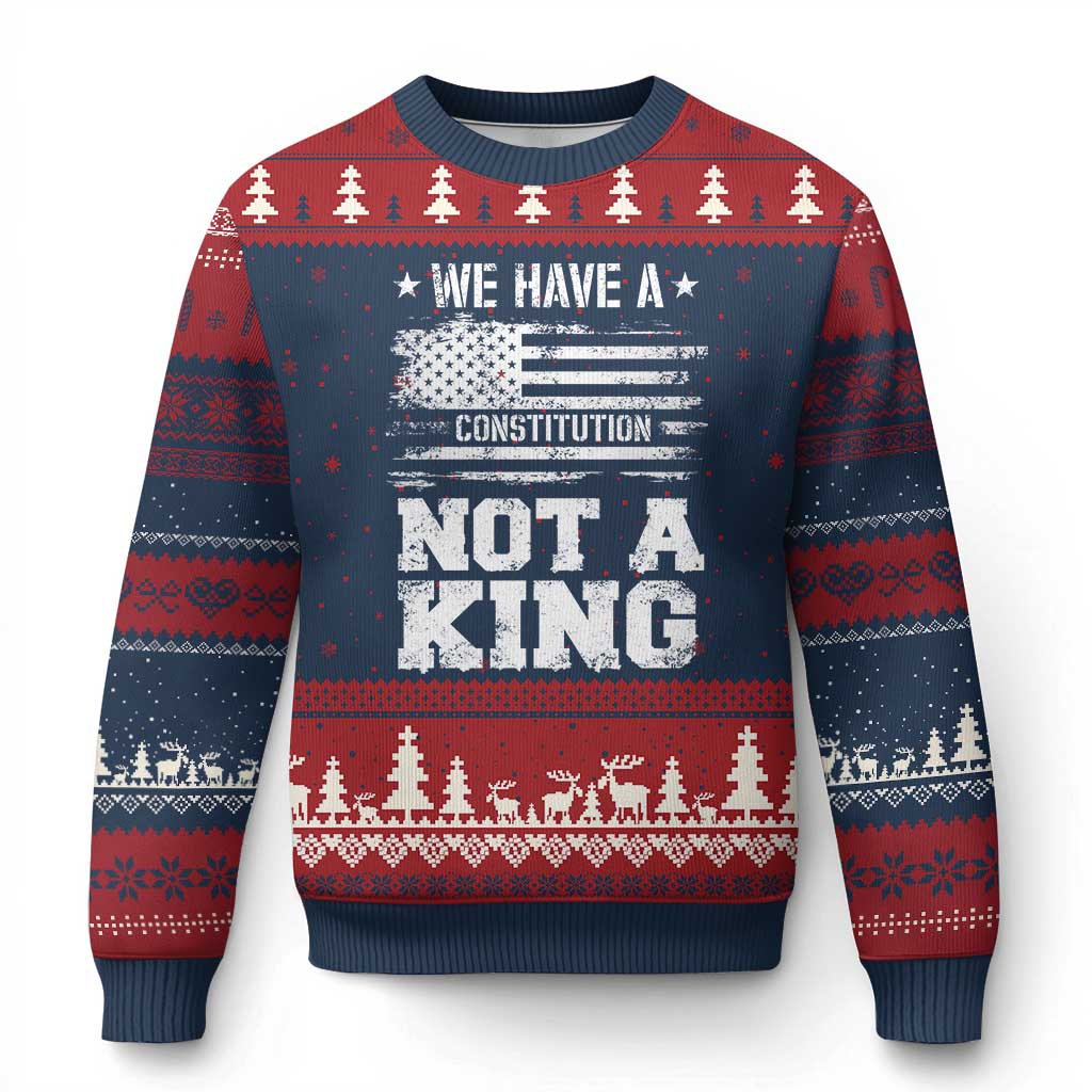 No Kings in America Ugly Christmas Sweater We Have A Constitution Not A King Resist US Flag - Print Your Wear
