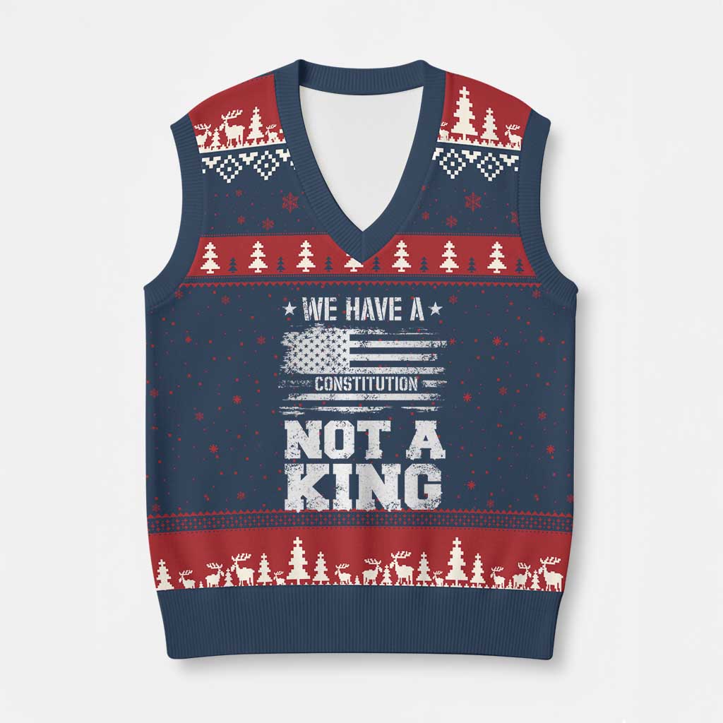 No Kings in America V-Neck Knit Sweater Vest We Have A Constitution Not A King Resist US Flag - Print Your Wear