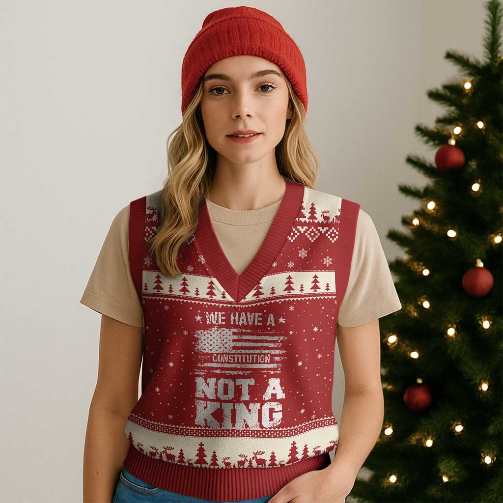 No Kings in America V-Neck Knit Sweater Vest We Have A Constitution Not A King Resist US Flag TS10 Red Beige Print Your Wear