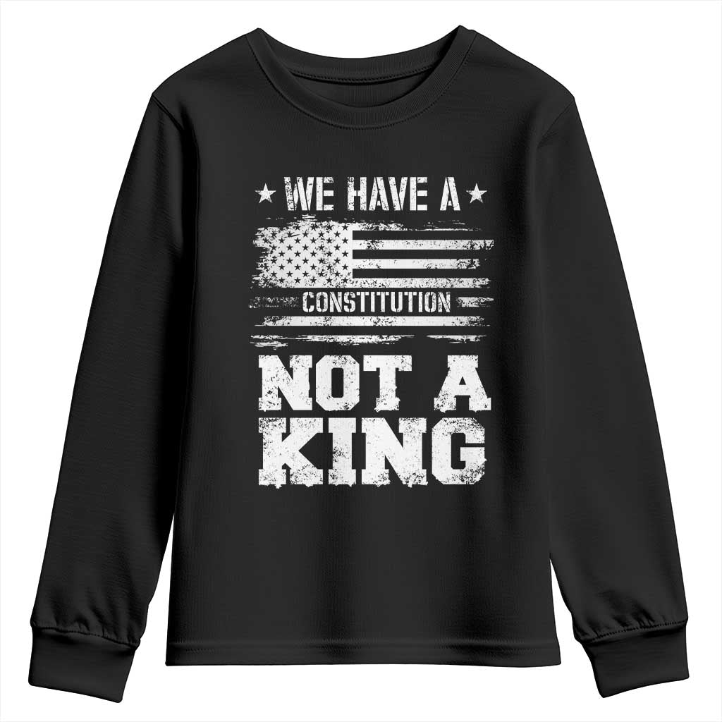 No Kings in America Youth Sweatshirt We Have A Constitution Not A King Resist US Flag - Print Your Wear
