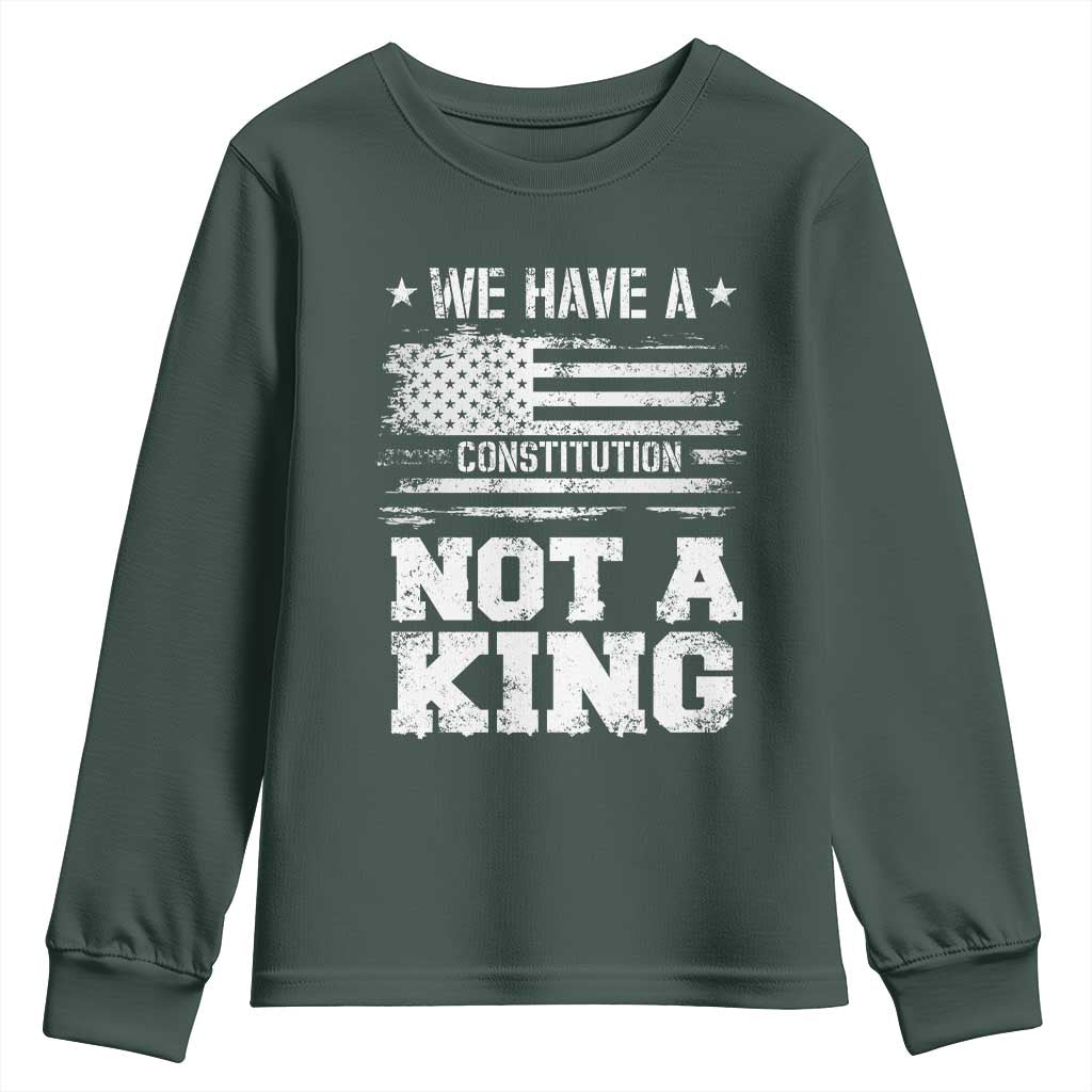 No Kings in America Youth Sweatshirt We Have A Constitution Not A King Resist US Flag TS10 Dark Forest Green Print Your Wear