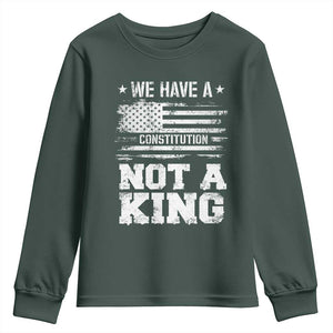 No Kings in America Youth Sweatshirt We Have A Constitution Not A King Resist US Flag TS10 Dark Forest Green Print Your Wear