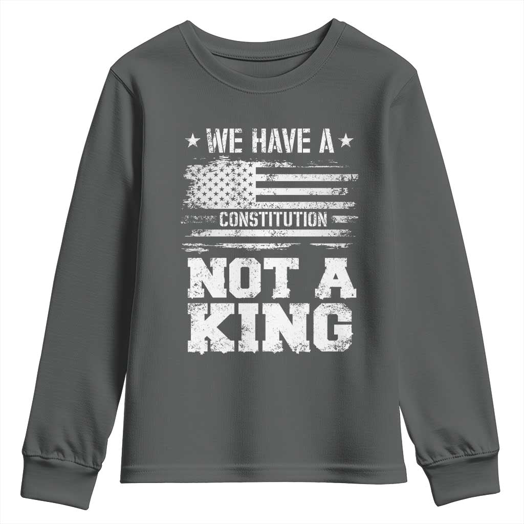 No Kings in America Youth Sweatshirt We Have A Constitution Not A King Resist US Flag TS10 Dark Heather Print Your Wear