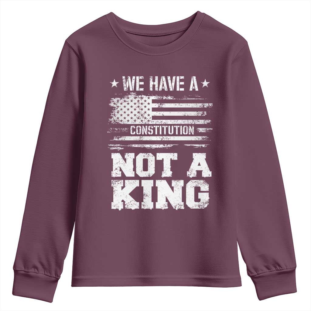 No Kings in America Youth Sweatshirt We Have A Constitution Not A King Resist US Flag TS10 Maroon Print Your Wear