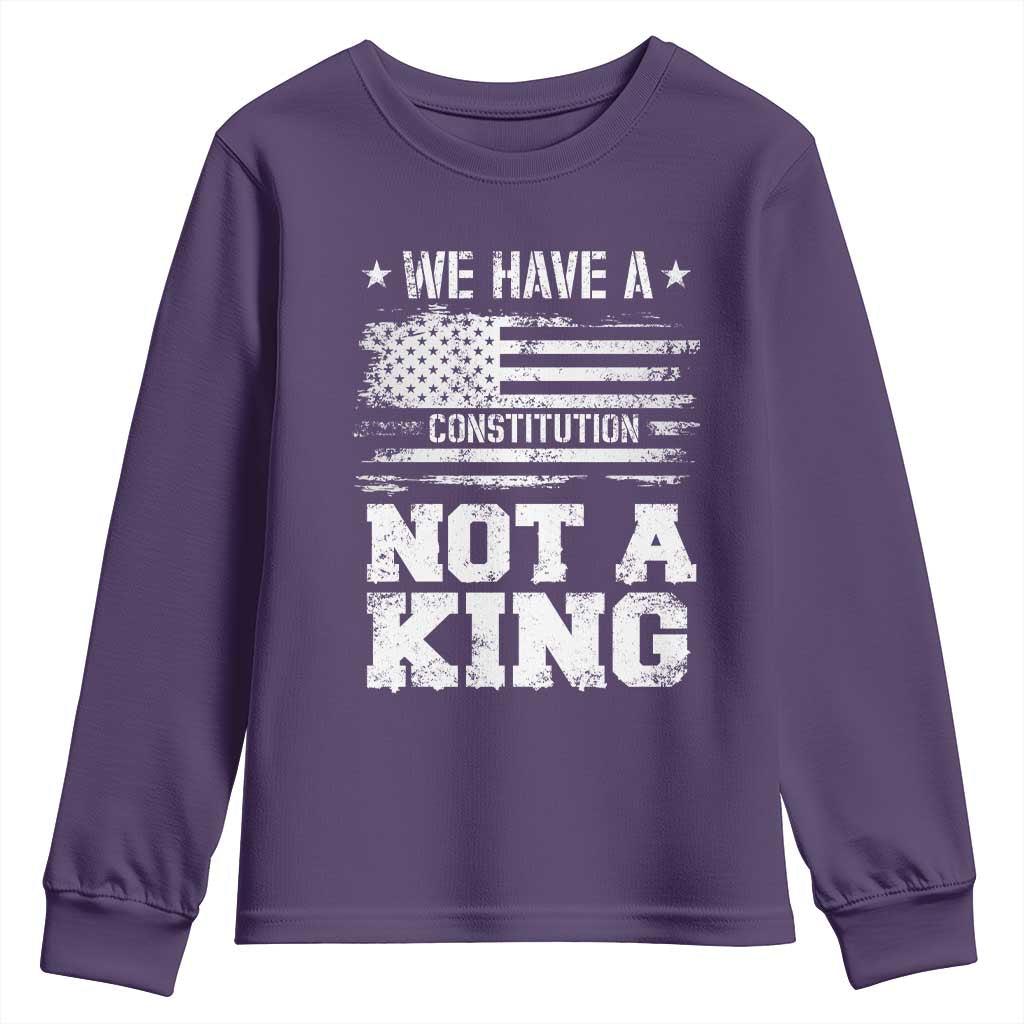 No Kings in America Youth Sweatshirt We Have A Constitution Not A King Resist US Flag TS10 Purple Print Your Wear