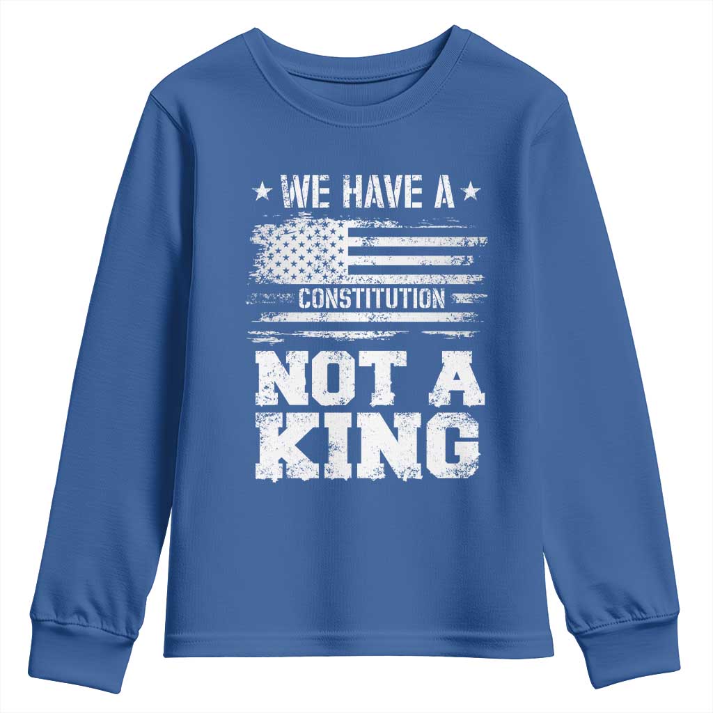 No Kings in America Youth Sweatshirt We Have A Constitution Not A King Resist US Flag TS10 Royal Blue Print Your Wear