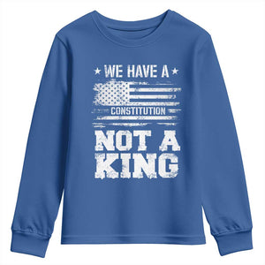 No Kings in America Youth Sweatshirt We Have A Constitution Not A King Resist US Flag TS10 Royal Blue Print Your Wear