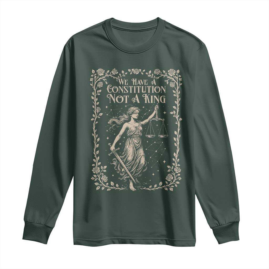 No Kings in America Long Sleeve Shirt We Have A Constitution Not A King Resist TS10 Dark Forest Green Print Your Wear