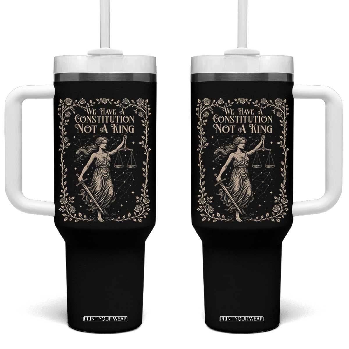 No Kings in America Tumbler With Handle We Have A Constitution Not A King Resist TS10 One Size: 40 oz Black Print Your Wear