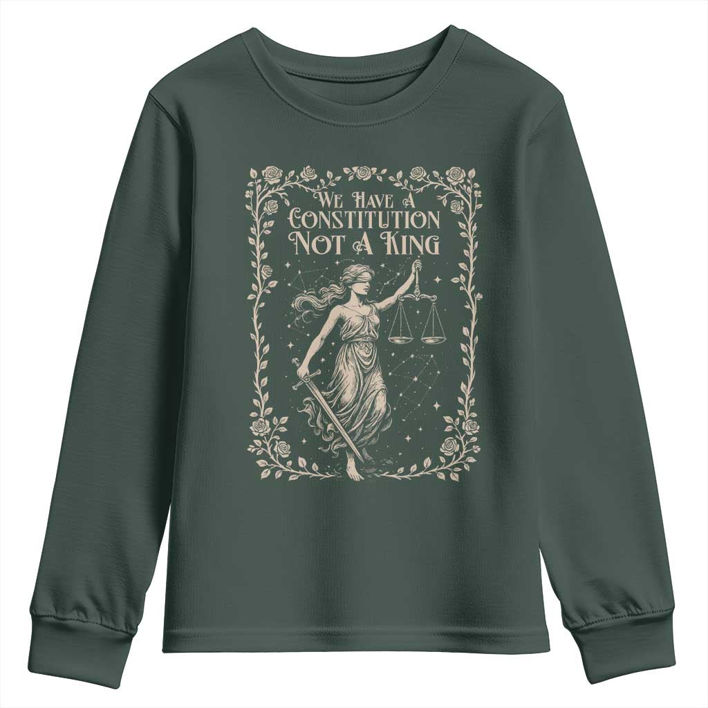 No Kings in America Youth Sweatshirt We Have A Constitution Not A King Resist TS10 Dark Forest Green Print Your Wear