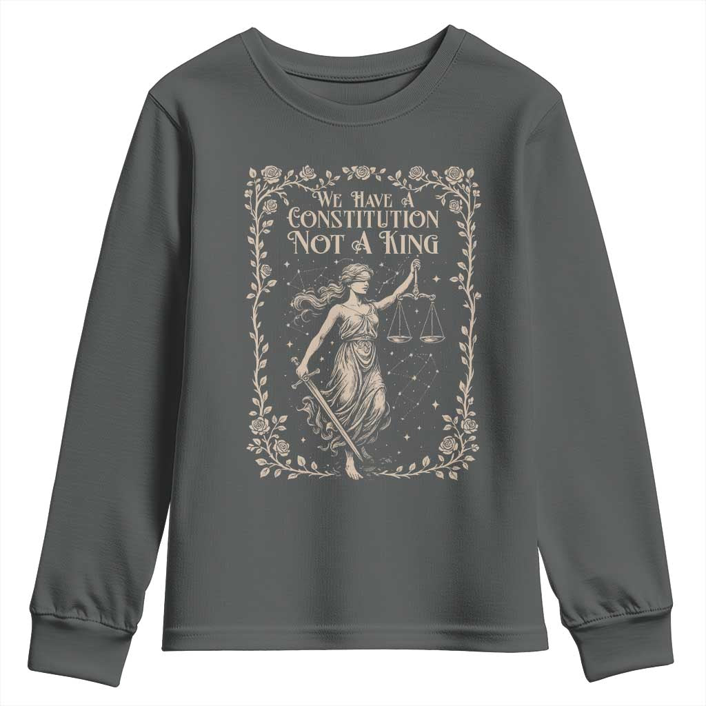 No Kings in America Youth Sweatshirt We Have A Constitution Not A King Resist TS10 Dark Heather Print Your Wear