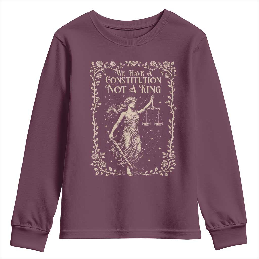 No Kings in America Youth Sweatshirt We Have A Constitution Not A King Resist TS10 Maroon Print Your Wear