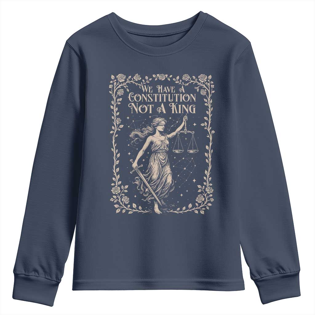 No Kings in America Youth Sweatshirt We Have A Constitution Not A King Resist TS10 Navy Print Your Wear