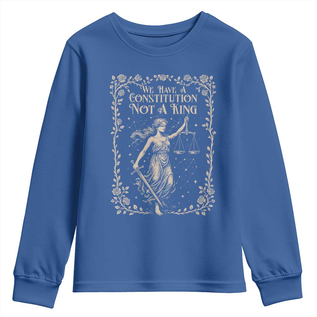 No Kings in America Youth Sweatshirt We Have A Constitution Not A King Resist TS10 Royal Blue Print Your Wear