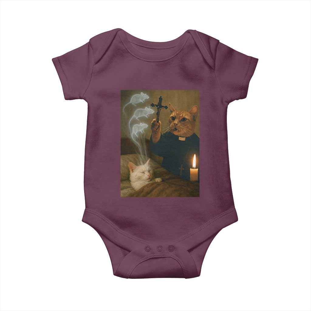 Funny Exorcist Cat Meme Baby Onesie Dark Humor Cat TS10 Maroon Print Your Wear
