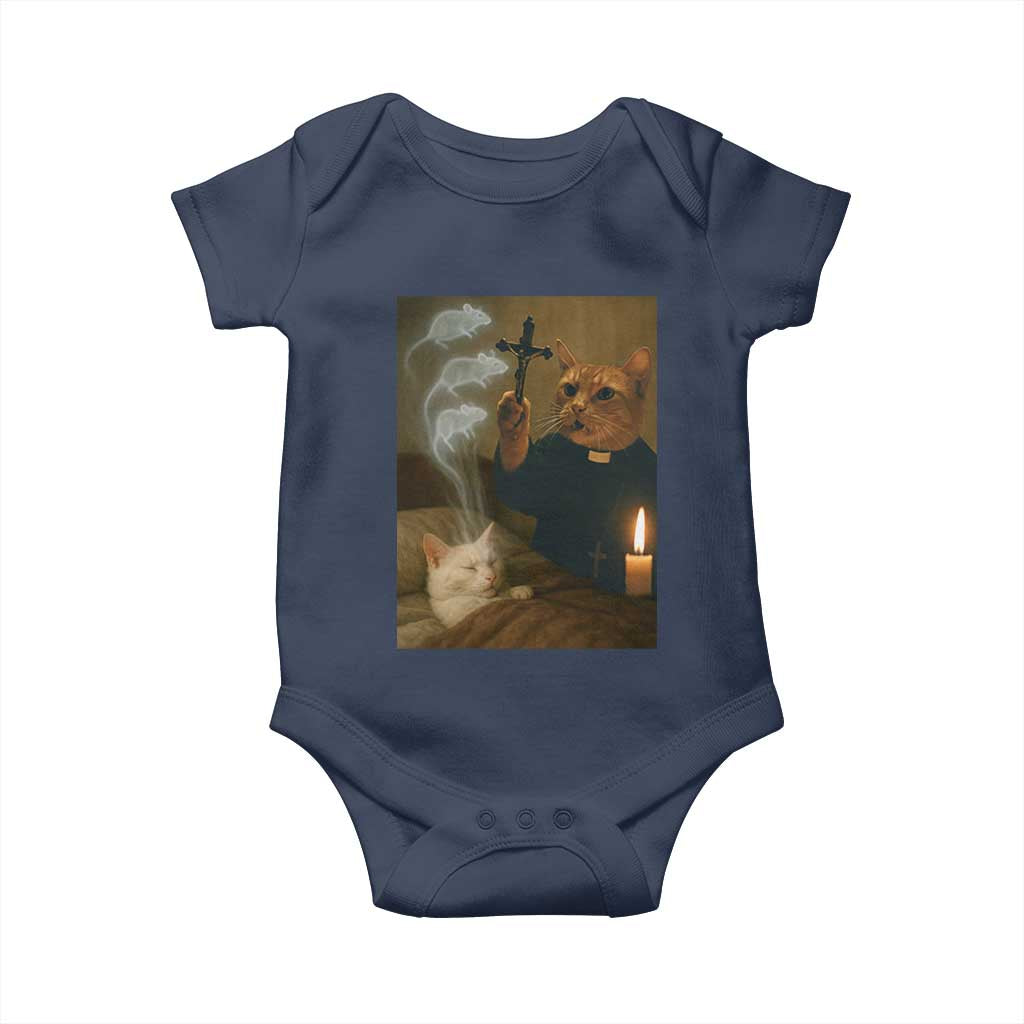 Funny Exorcist Cat Meme Baby Onesie Dark Humor Cat TS10 Navy Print Your Wear