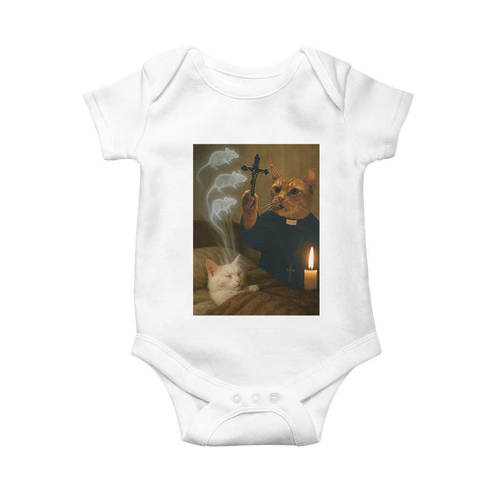 Funny Exorcist Cat Meme Baby Onesie Dark Humor Cat TS10 White Print Your Wear